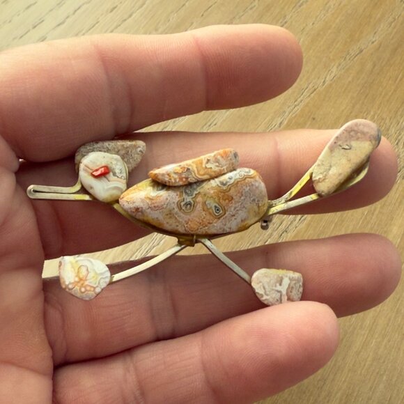 Vintage Handcrafted Stone Roadrunner Brooch Pin Silver Tone - Picture 6 of 11